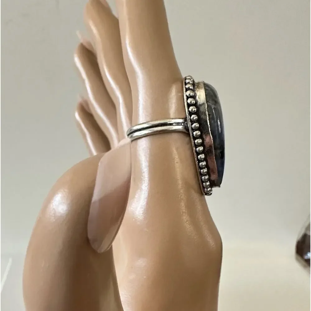 Sodalite gemstone ring stamp 925 silver plated size 6‎ - Picture 3 of 6